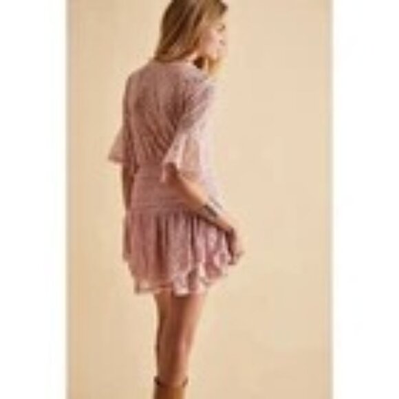 New FREE PEOPLE  Size L Lala Lace Mini Dress $128 Pink Sexy Boho Chic Festival - Picture 4 of 16